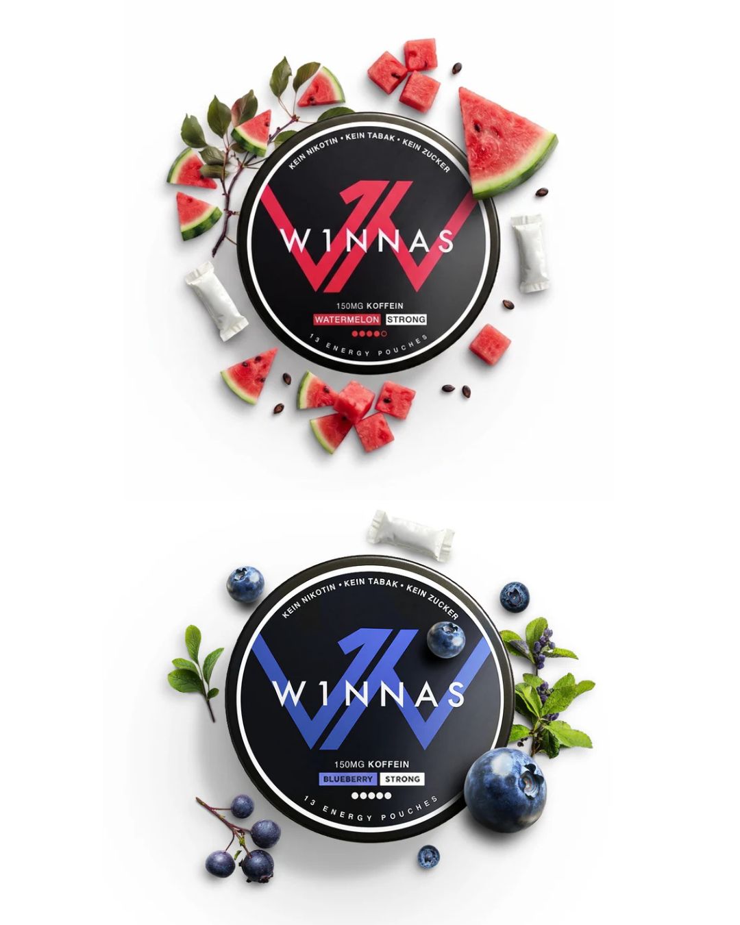 W1NNAS Energy Pouches 2er Bundle – Watermelon & Blueberry | 150 mg Koffein