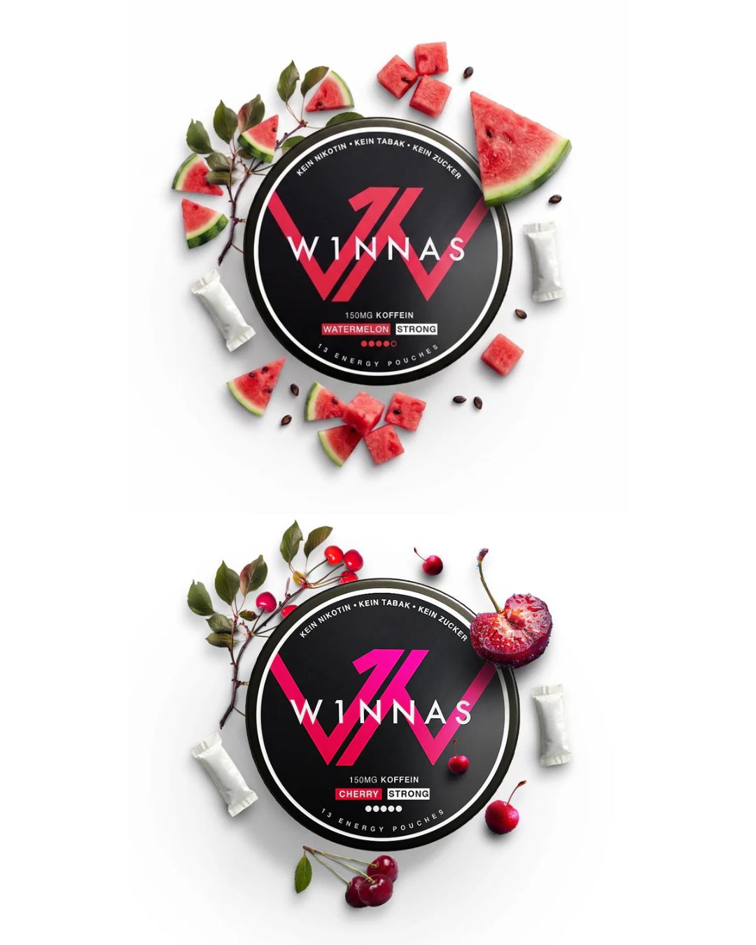 W1NNAS Energy Pouches 2er Bundle – Cherry & Watermelon | 150 mg Koffein