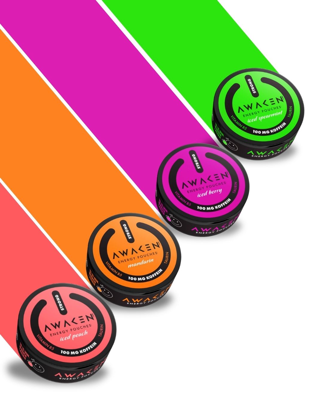 AWAKEN Energy Pouches 4er Komplett-Bundle - alle 4 Sorten | 100 mg Koffein | Made in Germany