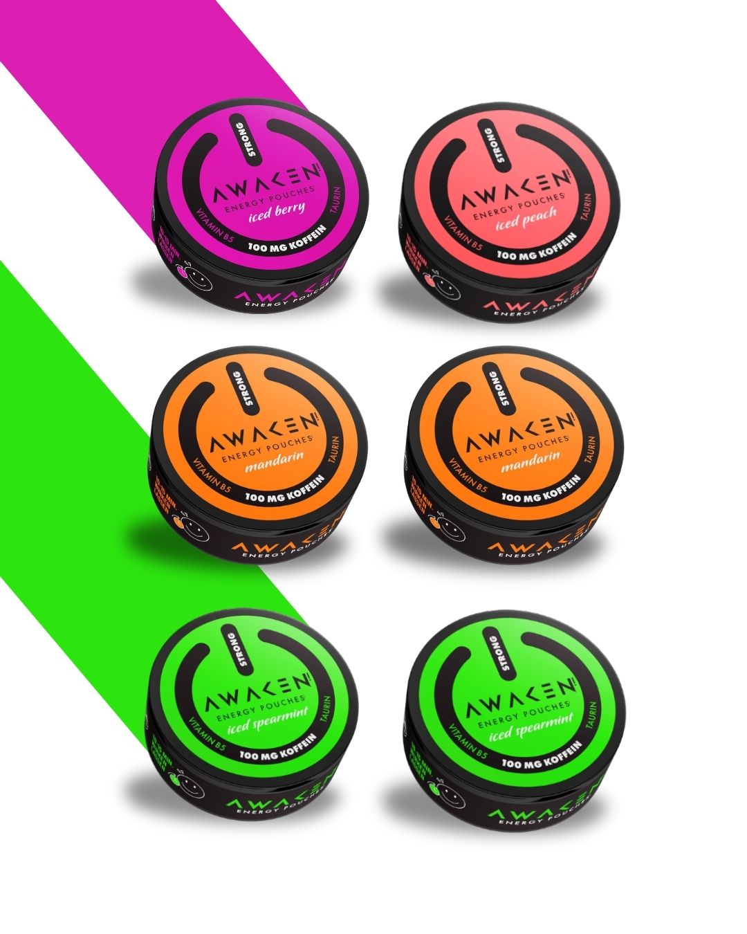 AWAKEN Energy Pouches 6er Bundle - 120 Pouches | 100 mg Koffein | Made in Germany